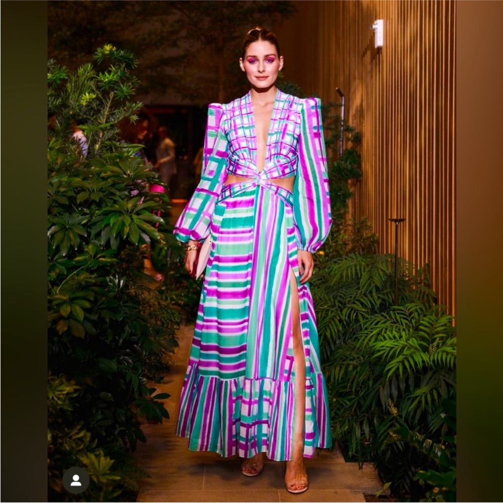 PatBo Plaid Riviera Plunge Cutout Maxi Dress XS